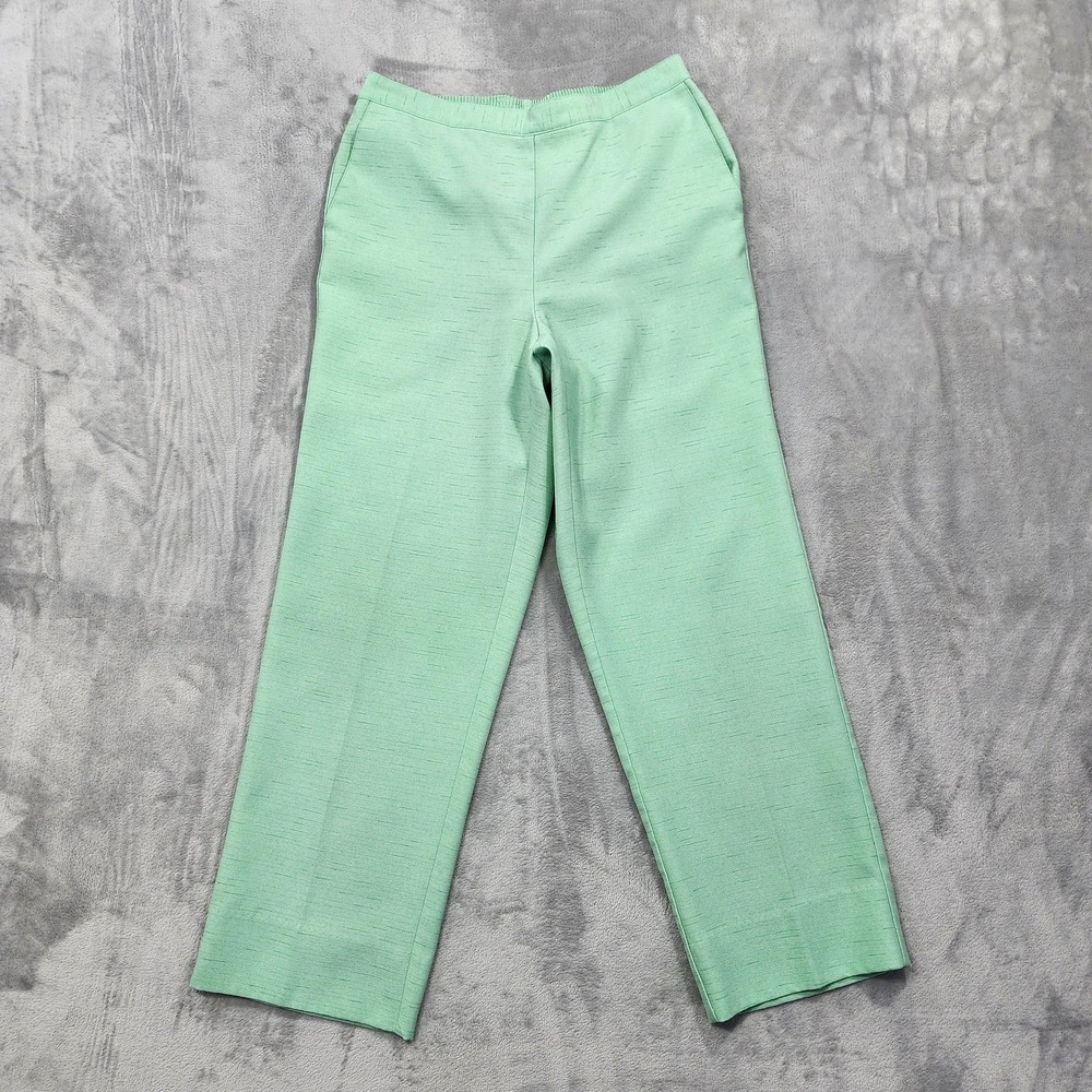 Vintage Alfred Dunner Pants Womens 12 Green Knit Pull On Ankle Straight Leg